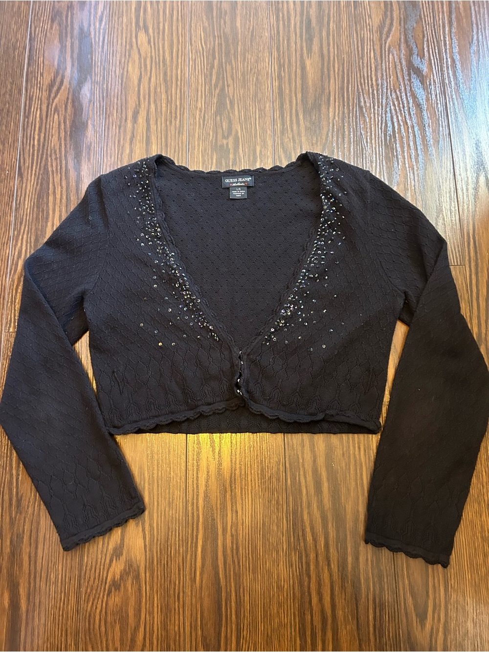 Guess Black Cropped Bolero with Sequin Accents